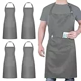 atopo 4 Stück Köche Schürze, Grau Schürze für Männer Frauen, Wasserdichte Küchenschürze mit 2 Taschen, Verstellbarem Nackenband Schürzen für Küche Kochen Backen Garten BBQ