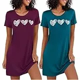 Marvmys 2er Nachthemd Damen Kurzarm Schlafshirt Baumwolle Printed Sleepshirt Sommer T-Shirt Schlafhemd Frauen Nachtwäsche Schlafkleid