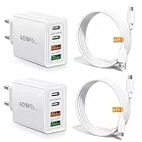 40W USB C Ladegerät Schnellladegerät(2 Ladeadapter+2 Kabel Typ C), Acezeek USB Netzteil Ladegerät Mehrfach mit Ladekabel USB C, 4-Port Fast Charger für iPhone 16 15, Galaxy, iPad Pro