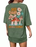 CMTOP T-Shirt Damen Oversize Shirt Hemden mit Kreativen Buchstaben Lose Rundhals Kurzarm Baumwolle Casual Tops Bluse Oberteil Sommer Basic Shirt Lang Top Sportshirt