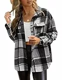 ZEAGOO Damen Hemdjacke Kariert Urban Style Hemdbluse Oversize Winter Herbst Jacke Freizeit Karobluse Holzfäller Jacke Schwarz S