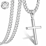 YADOCA Kreuz Kette Herren Silber 925, Kreuz Anhänger Halskette 5mm Edelstahl Kreuzkette Damen Halskette Silber Kette Herren Silberkette Kreuz Halskette 46cm
