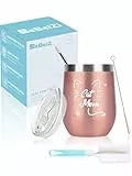 Geschenke für Mama, Edelstahl Weinglas mit 'Cat Mom' Beste Mom der Welt, Vakuumisoliert Thermobecher to go mit Deckel und Strohhalm, Geburtstagsgeschenk für Mama, Weihnachtsgeschenke, 350ml