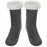 SIMIYA Herren Kuschelsocken, rutschfest Wintersocken Stoppersocken, anti Rutsch warme Hüttensocken Haussocken, 1 Paar (Dunkelgrau)