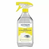 HEITMANN pure Reine Citronensäure | Leistungsstarkes Entkalker-Spray für Bad & Küche | Lebensmittelsauber | Entfernt Kalk & Verfärbungen auf Oberflächen & Armaturen | 500 ml