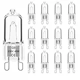 G9 Halogen Leuchtmittel 12 Stück, Halogenlampe 40 Watt 230V Warmweiß 2700K, Halogen G9 40W Kapsel Glühbirne Dimmbar für Deckenleuchten, Kristall Lampen, Kronleuchter, Öfen, Mikrowelle, Nicht Flimmern