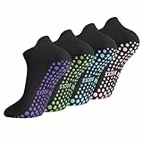 Newofview 4 Paar Yoga Socken Anti-Rutsch-Socken Damen Herren 37-42,Stoppersocken Rutschfeste Socken für Pilates Yoga Barre Tanz Ballett Trampolin Fitness Krankenhaus Reha(Farbige Punkte)