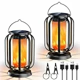 Solar Flammen Laterne für Außen Hängend, 2 Stück Solarlampen IP65 Wasserdicht mit 3 Farbtemperaturen, Balkon Garten Lampion, Halloween Deko, Outdoor Leuchten für Terrasse, Rasen, Hof, Camping