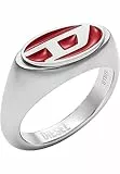 Diesel Herrenring, rotes Emaille und Edelstahl Signet Ring