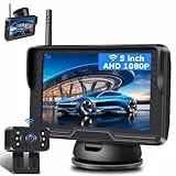 【Stabiles Bild】 AHD 1080P Rückfahrkamera Kabellos, Rückfahrkamera Funk mit 5 Zoll RückfahrKamera Monitor 6 LED Drahtlose Rückfahr-Kamera Auto Super Nachtsicht 170° Weitwinkel für DC 12V Auto SUV LKW