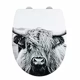 WENKO WC-Sitz Yak mit Hochglanz-Oberfläche, Toilettendeckel mit Absenkautomatik, bruchstabiler, recycelbarer Thermoplast, Schnellbefestigung aus rostfreiem Edelstahl, ‎45 x 36.5 x 6 cm, Yak-Motiv