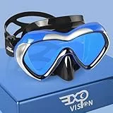 Tauchmaske Panorama HD Schnorchelbrille, Anti-Fog Schwimmbrille Erwachsene Jugend Tauchmaske Schwimmbrille mit Nasenschutz für Tauchen, Schnorcheln, Schwimmen (Blauer Rahmen - Blaue Linse)