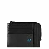 Piquadro Münzfach aus Leder mit Reißverschluss und Dokumentenfach und Kreditkartenfächern, Schwarz/Schwarz, Einheitsgröße, Münzfach aus Leder mit Reißverschluss und Dokumentenfach und