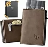Tomylv Geldbörse Herren, Slim Wallet RFID Schutz Leder Magnetisch Portmonee Herren, Wallets for Men Kartenetui Klein, 8 Fächer für Kreditkarten Münzfach, Ausweisfenster – Braun (Minimalistisch)