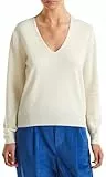 United Colors of Benetton Damen Maglia Scollo V M/L 1002d401y Pullover, Weiß, Medium