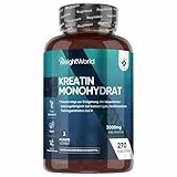 Creatin Monohydrat Tabletten - 3000mg pro Portion - 270 Kreatin Vegan Tablets - 3 Monate Vorrat - Creatine - 3 Kreatin Monohydrat Tabletten pro Tag - Für Männer und Frauen - Glutenfrei - WeightWorld