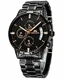 MEGALITH Herrenuhr Schwarz Edelstahl Militär: Chronographen Herren Armbanduhr Wasserdicht Leuchtende Datum - Analog Uhren fur Männer Großes Ziffernblatt Mode Casual