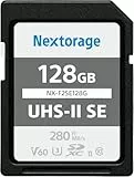 Nextorage Japanischer Hersteller UHS-II SD Karte 128GB SDXC V60 Maximale Lesegeschwindigkeit 280MB/s Maximale Schreibgeschwindigkeit 100MB/s 4K Aufnahme NX-F2SE128G Speicherkarte
