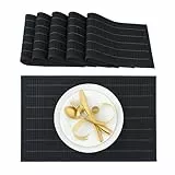 Relaxdays Tischset 6 teilig, Platzdeckchen, Bambus, rutschhemmende Unterseite, 30 x 45 cm, 6er Platzset, 6 Tischmatten, abwischbar, schwarz