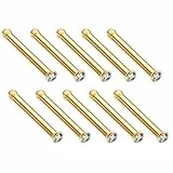 JSDDE Piercing 10 Stück Set Chirurgenstahl 1.5-3mm Strasssteine 20ga Nasenpiercing Nase Gerade Ringe Nasenstecker Nasenringe Fake Körper Piercing Schmuck (1.5mm Gold)