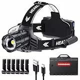 Glarylight Stirnlampe LED Wiederaufladbar, Superhell 120000 Lumen Bequeme Kopflampe mit 5 modi & IPX7 Wasserdicht & 9000mAh AKKU & Zoombar, 120° Einstellbar Stirnlampen für Camping, Angeln, Outdoor
