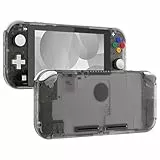 eXtremeRate Full Case für Switch Lite Console, DIY-Ersatz Gehäuse Hülle & Tasten & Schutzfolie Ersatzteile Shell Kit für Nintendo Switch Lite Spielkonsole (Transparent Schwarz)