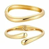 Emibele Chunky Gold Armreifen für Frauen, 2PCS Unregelmäßige Gold Armband Scharnier Offen für Frauen, Breiten Arm Manschette Minimalist Chunky Schmuck Geschenke für Valentinstag Weihnachten Geburtstag