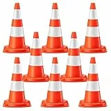 Wiltec Verkehrskegel 50 cm hoch 8 Stück, Leitkegel zum Absichern, Pylon reflektierend, Warnkegel aus robustem PVC für Baustellen
