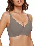 GXOULRRA Drahtloser Damen-BH, bequem, gewellt, Push-Up-BH, nahtlos, volle Abdeckung, Bralettes T-Shirt-BHs, GRAU, small