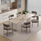 Hawthyhome Esszimmerstühle 6er Set丨Teddy Stoff Runde Boucle Stühle·Mid-Century gepolsterte Küchenstühle·Dining Chairs mit Metallbeinen·grau-braun