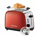 Russell Hobbs Toaster [für 2 Scheiben] Colours Plus Edelstahl Rot (extra breite Toastschlitze, inkl. Brötchenaufsatz, 6 Bräunungsstufen + Auftaufunktion, Lift & Look-Funktion, 1600W) 26554-56