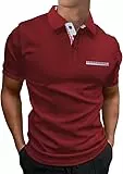LIUPMWE Poloshirt Herren Kurzarm Polohemd Karierter Kragen Hemd T-Shirt Sommer Slim Fit Golf Sports,Rot,XL