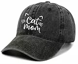 XYIYI Katze Mama Schwarz Vintage Basecap Verstellbare Distressed Washed Baseball Kappe für Damen Herren