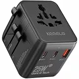 25W Reiseadapter Weltweit,5 in 1 Universal Adapter mit USB A,USB C,1 Weltweit Steckdose und US/JP Steckdose,Travel Reisestecker Internationaler Steckdosenadapter für EU USA UK Canada Japan Australien