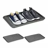 Relaxdays Schuhabtropfschale XL, 3er Set, Unterlage für nasse Schuhe, 60 x 40 cm, große Schuhablage Kunststoff, grau