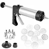 QWORK® Gebäckpresse aus Edelstahl, Kekspresse Set mit 13 Schablonen und 8 Tüllen, Gebäckspritze für Backbegeisterte