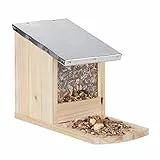 Relaxdays Eichhörnchen Futterhaus, Futterstelle aus Holz, wetterfestes Metalldach, Eichhörnchen Kobel zum Stellen, natur