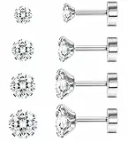 JeweBella 4 Paar G23 Titan Ohrringe Damen Herren Kinder Medizinische Ohrstecker Hypoallergen Cubic Zirkonia Titan Ohrstecker Set Gesundheitsstecker Ohrringe Set Knorpel Piercing Ohr 2/3/4/5MM