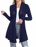 Sykooria Damen Cardigan Langarm Einfarbig Lustig Lang Strickjacke Langarmshirt mit Leichter, Navy, M