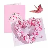 3D Pop-Up Kirschblüten-Herzkarte, Handgemachte Pop Up Karte Geburtstag und Hochzeit, Elegante Grußkarten für Besondere Anlässe, Hochwertige Geburtstagskarte Frau und Mädchen