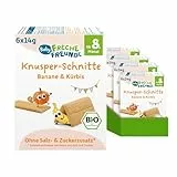 FRECHE FREUNDE Bio-Getreideschnitten mit Bio-Bananenpulver und Bio-Kürbispulver, Knusper-schnitte Banane und Kürbis, ohne Zuckerzusatz, 6er Pack (6x84g)