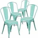 Flash Furniture Blake Stapelstuhl aus Metall, für drinnen und draußen, 4 Stück, Mintgrün