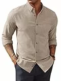 PJ PAUL JONES Herren Hemd Langarm Umlegekragen mit Knöpfen Bürohemd Businesshemd Beige XL