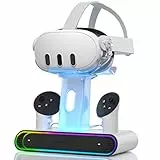 ZYBER RGB Ladestation für Meta Quest 3 Zubehör, Schnellladestation mit 2 wiederaufladbaren Akkus für Oculus Quest 3