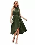 JASAMBAC Damen High Low Kleid für Hochzeitsgäste 2033 Neckholder, elastische Taille, Rüschen, geteilt, fließend, Cocktail