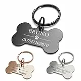 TMT Hundemarke Knochen mit Gravur Edelstahl Hunde Anhänger, wetterfest, Hundehalsband mit Namen und Telefonnummer, Hundemarke personalisiert mit Symbolen