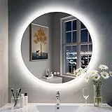 S'bagno Runder-Badspiegel-mit-Beleuchtung-60cm, Badezimmer-Spiegel-mit-Beleuchtung und Entfoggen, 3000K/4000K/6500K, Dimmbar, HD-gehärtetes Glas, Speicherfunktion, IP44-LED-Badspiegel