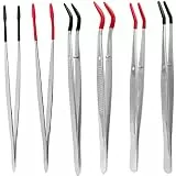 Bestgle 6 stücke pinzette lang edelstahl tweezers gummispitzen bastelpinzette zegebogene spitze pinzette flach gebogener spitzer pinzette für labor industrie schmuck wimpernwerkzeug