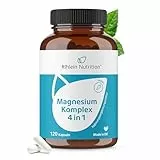 Magnesium Komplex 4 in 1 - Hochdosiert mit 400 mg Magnesium pro Tagesdosis - Magnesiumcitrat - 4 hochwertige Magnesiumverbindungen - 120 vegane Kapseln - Laborgeprüft in Deutschland - Rhein Nutrition