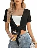 Irevial Damen Chiffon Bolero Festlich Jacke Kurzarm Sommer Elegant Schulterjacke Leichte Cardigan Dünn Bolerojacke Kurz Jäckchen mit Zipfellook Schwarz XL
